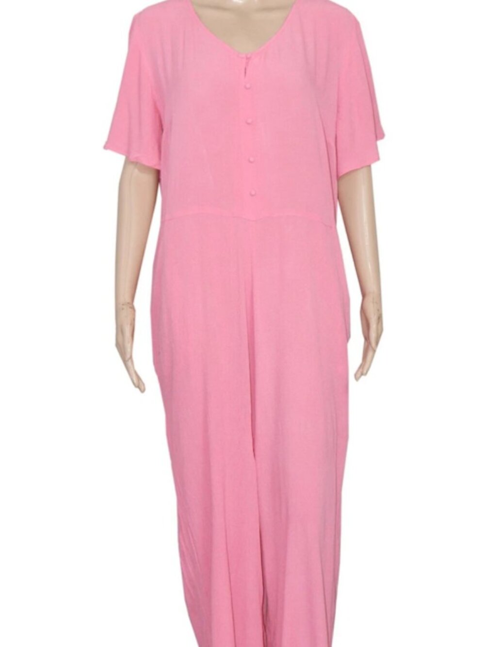 Honey Buttondown Flutter Short Sleeve Pink Wide Leg Jumpsuit XL